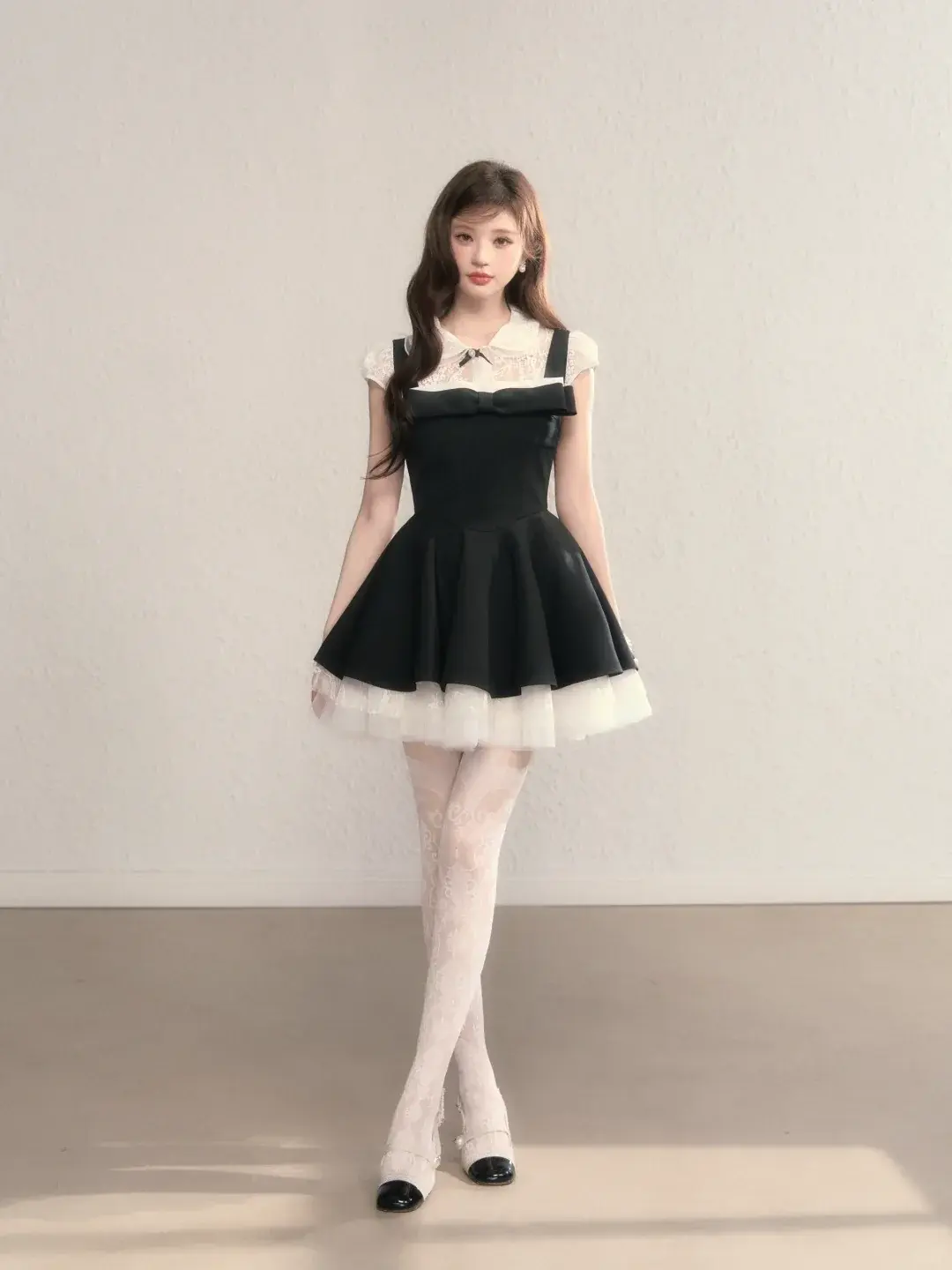 Black suspender waist slim A-line daughter style short skirt homecoming dress R5406