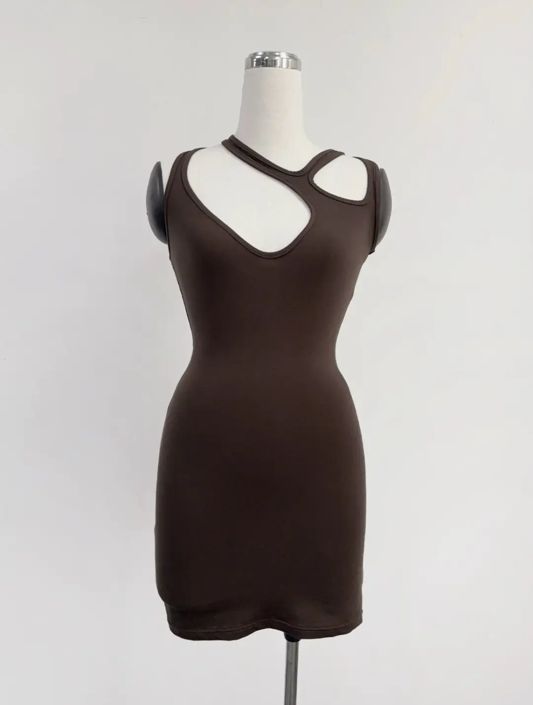 SAMPLE #400 - S Strappy Stretchy Jersey Mini Dress - Brown