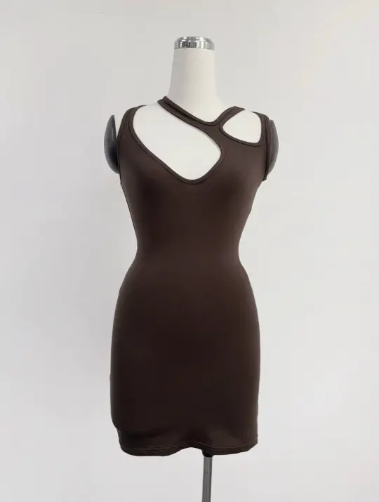 SAMPLE #400 - S Strappy Stretchy Jersey Mini Dress - Brown