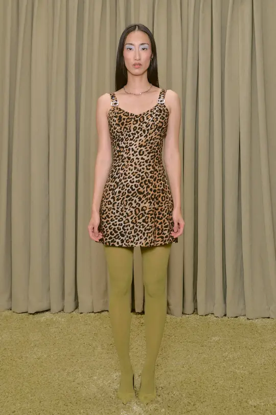 Buckle Strap Soft Linen Mini Dress Leopard