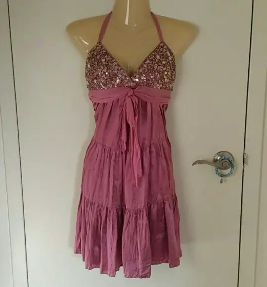 Sequins Dusty Pink Homecoming Dress ,A-Line Halter Corset Short Prom Dress RS842