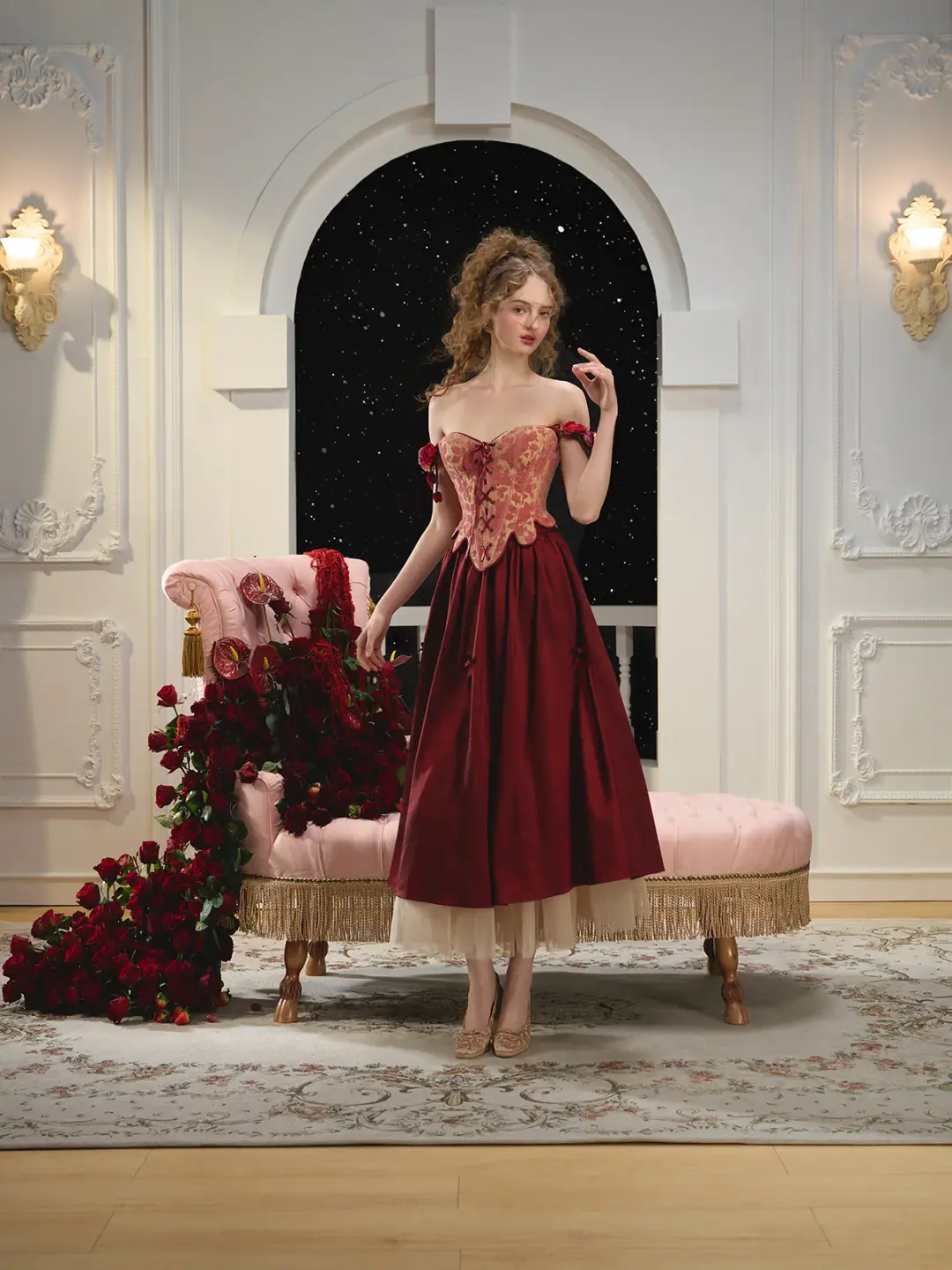 French Retro Red Fishbone Corset Skirt Homecoming Dress R5160