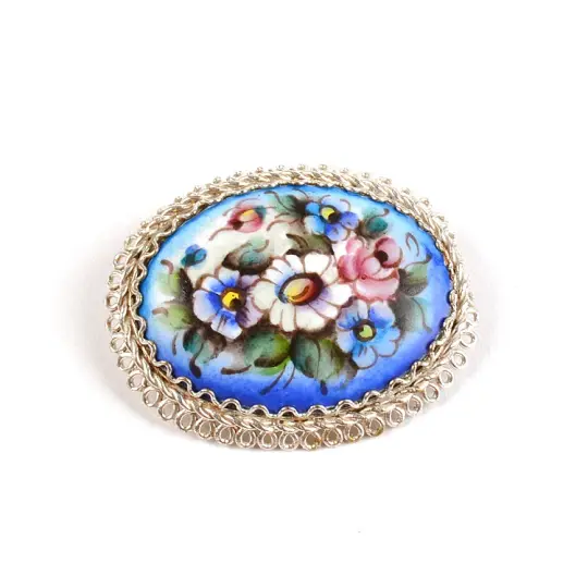 Enameled Blue Brooch