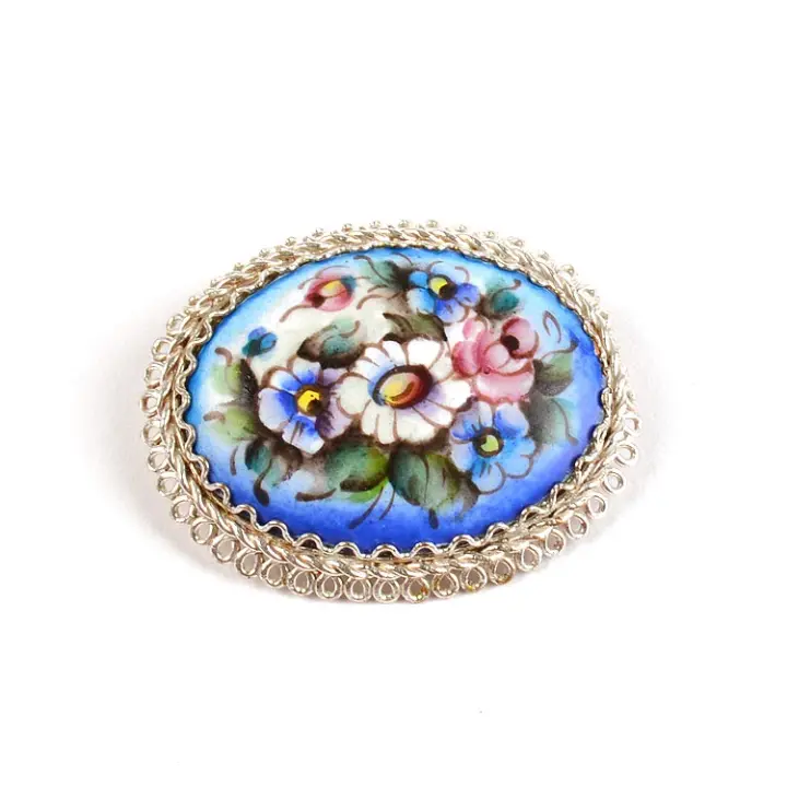 Enameled Blue Brooch