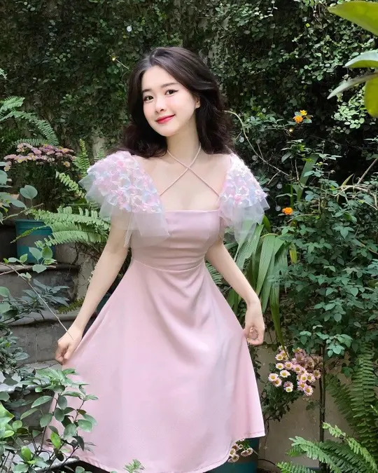 Pink halter neck design cuffs cute slim fit A-line short skirt homecoming dress R4019