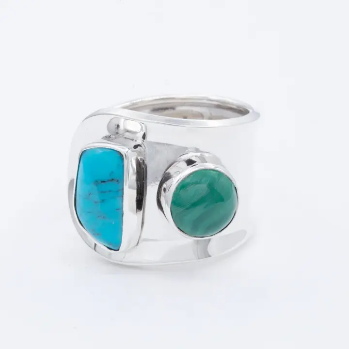 Sterling Silver Two Gemstones Ring