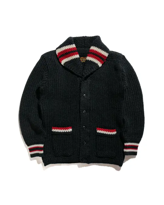 The Real McCoy's MC24111 Striped Shawl Collar Cardigan Charcoal