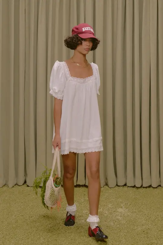 Soft Linen Lace House Dress White