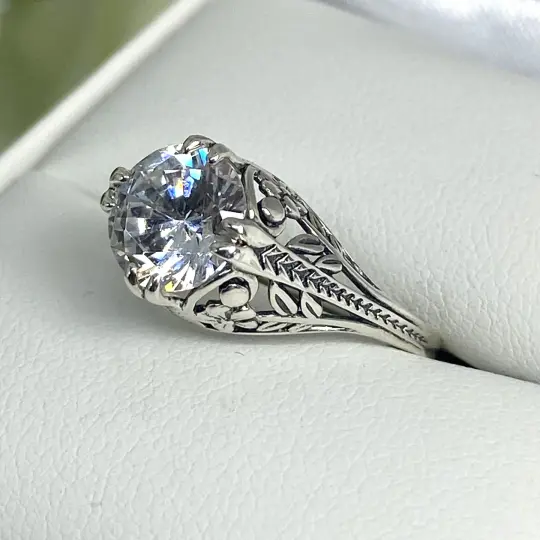 White CZ Ring, Size 6, Deco 2Fleur, Victorian Revival Jewelry #D159 - Ready to Ship
