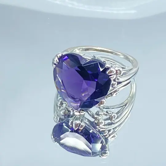 Purple Amethyst Heart Ring, Size 6,  Art Deco Jewelry Design#D213 - Ready to Ship