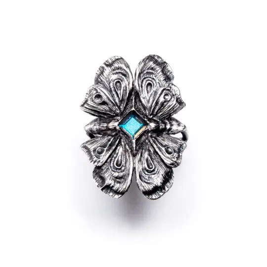 * Ready to Ship * Conjoined Alice Planchette Moth Ring. Labradorite. Size 5.25.