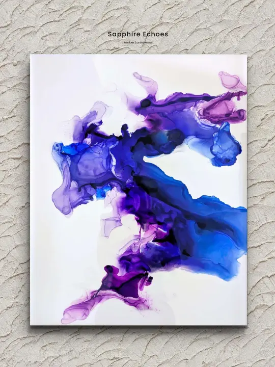 Sapphire Echoes | Signed Original Alcohol Ink Painting on Glass