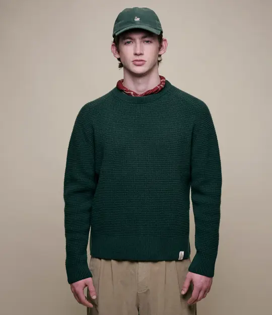 Merino Wool-Cashmere Waffle Structure Sweater