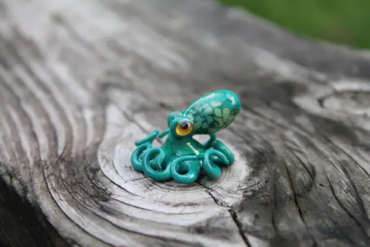 Miniature Glass Octopus Figurine Turquoise Sea Creature Tiny Handmade Sculpture