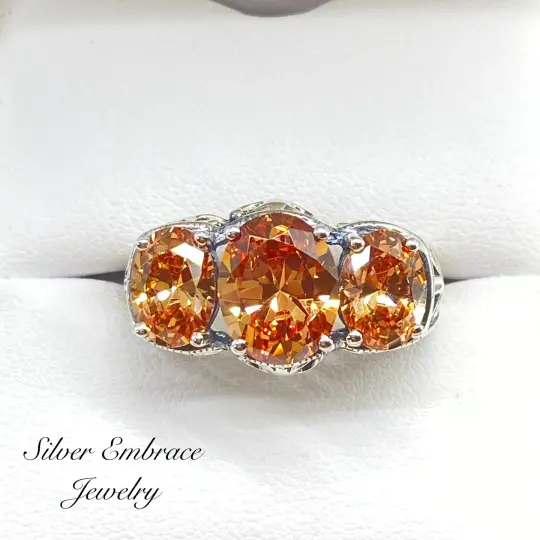 Peach CZ Ring, Size 7.5 Ring, Cocktail Ring, Art Deco Jewelry #D36 - Ready to Ship
