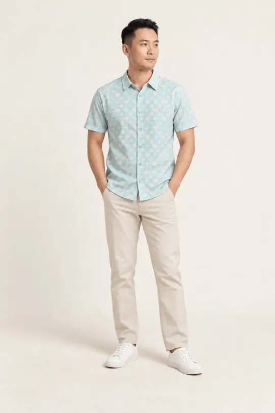 Men's Shirt - Teal Plaid Tiles