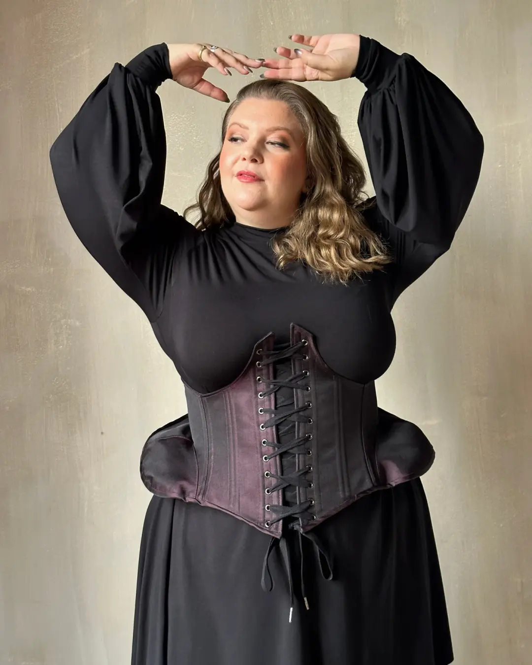 Sample Sale: Underbust Pannier Corset in Black-Purple Silk (Size I & IV)