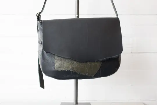 Reclaimed Olive Green & Black Leather Messenger Bag