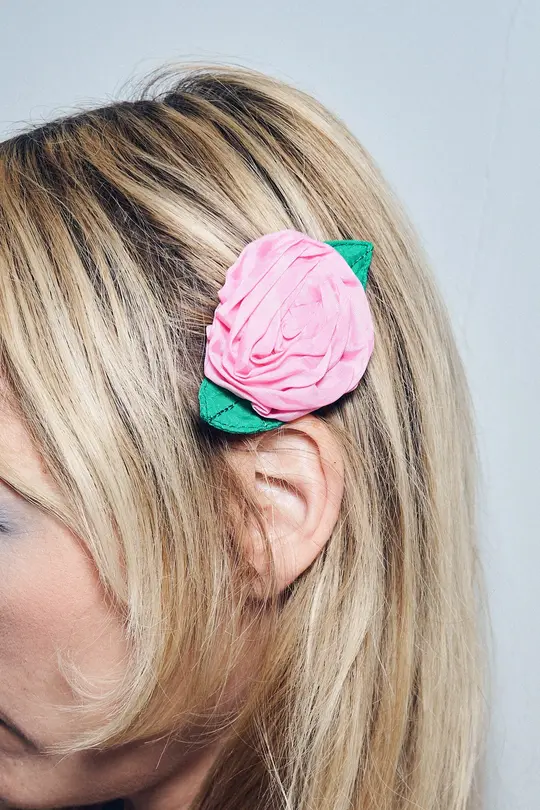 Pink Cupro Rosette Hair Clip