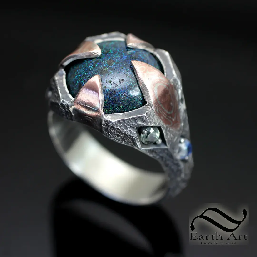 Ancient Andamooka and Mokume Gane Ring