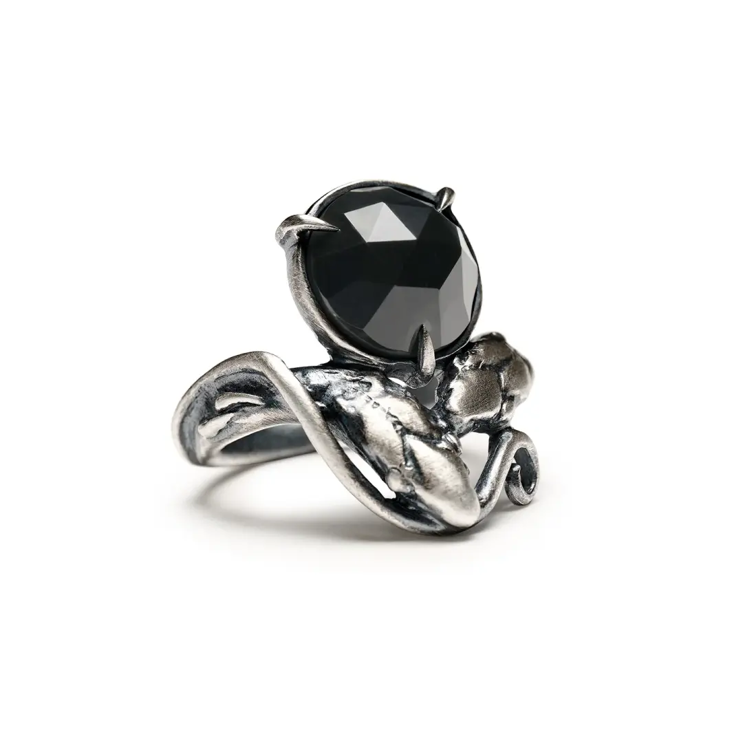 The Jeweled Outsider. Onyx Ring. Size 7.