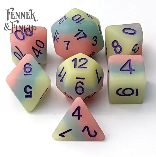 Matte Candy Dice Set – 7-Piece Layered Pink Blue Yellow DnD Dice