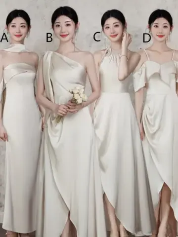 Light grey satin fitted waist elegant ball gown, bridesmaid dress R6121
