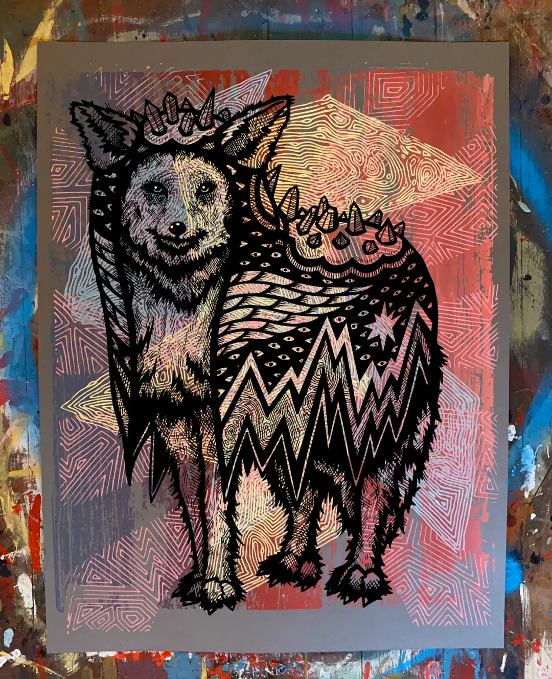 Coyote in a Crystal Cloak Screen Print