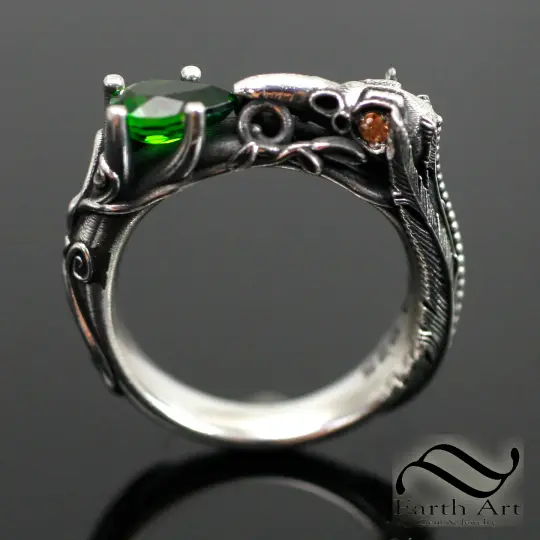 Raven And Diopside Ring In Sterling