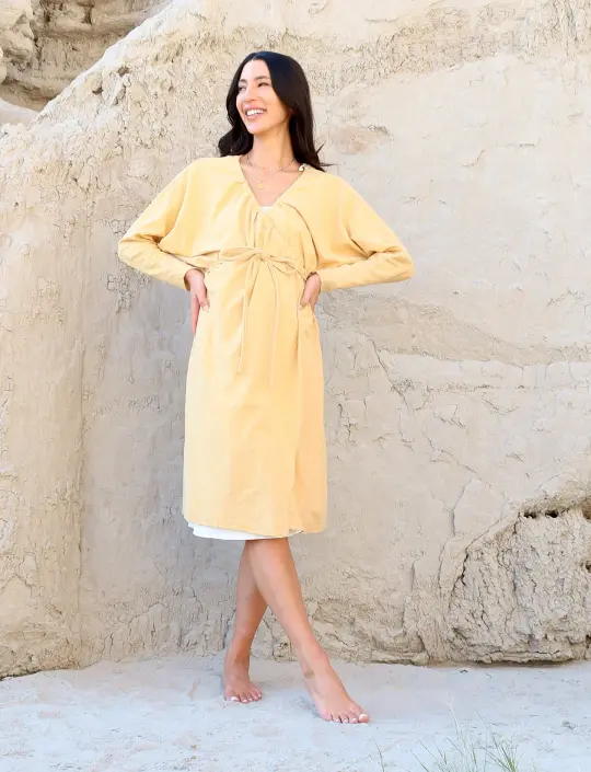 Drawstring Wrap Migration Below Knee Dress