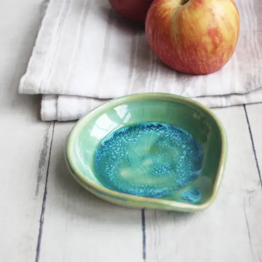 Medium Spoon Rest in Shimmering Green Glaze, Handcrafted Coffee Spoon Dish, Made in USA