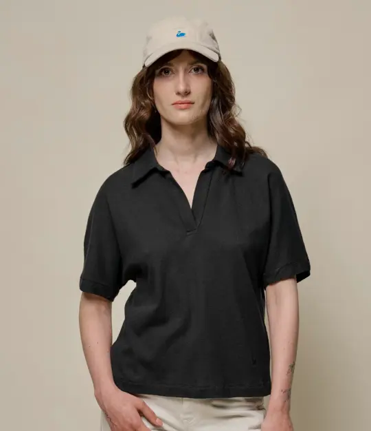 Linen-Cotton Relxed Fit Women's Short Sleeve Polo Shirt