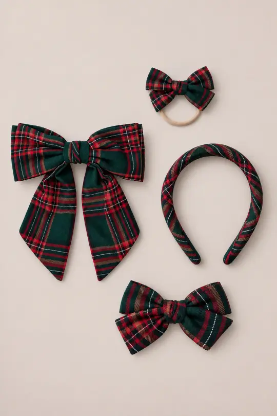 Hair Bows in Evergreen Plaid