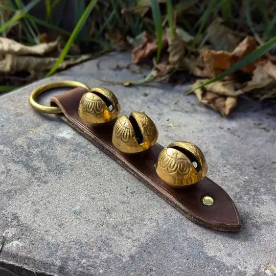 Sleigh Bell Hanger | Tawny Brown + Brass Sleigh Bells, No. 1