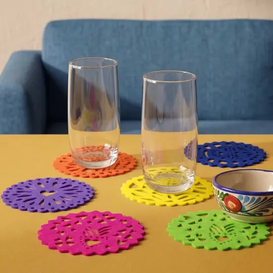 Fun "Papel Picado" Felt Round Coasters (Set of 6)