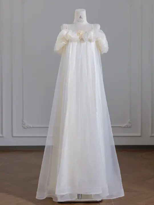 Light apricot halter-neck off-the-shoulder long ball gown R8246