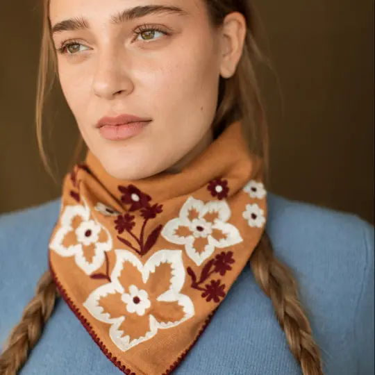 Chainstitch Silk Noil Bandana  | Caramel Field