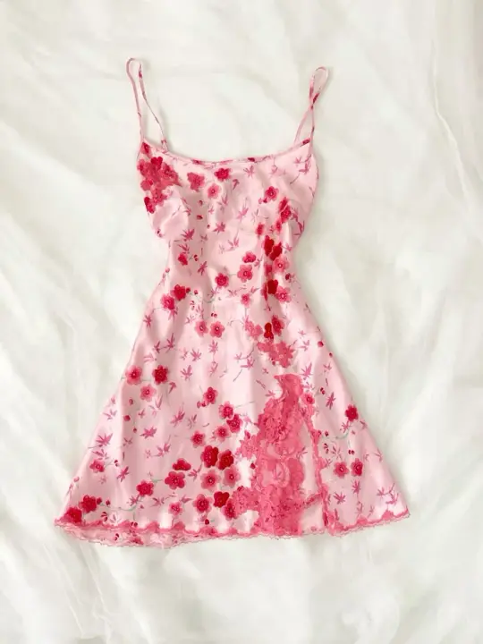 Pink printed suspenders waist slim fit floral short dress homecoming dress R2633