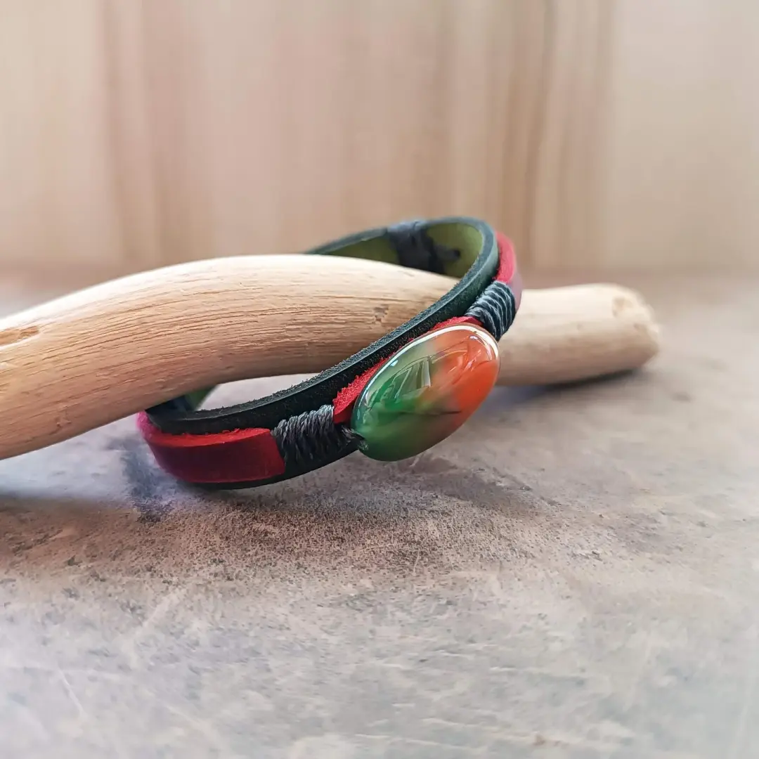 Handmade Urban Jungle Peacock Agate Leather Bracelet