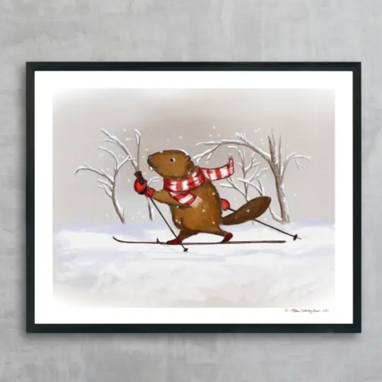 Skiing Beaver Fine Art Print, Wholesale