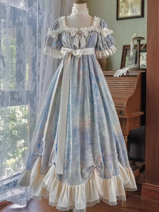 Flowy Chiffon Patchwork Women's Prom Gown Pale Blue Waist Fitted Maxi Evening Dress Birthday Dress — Fall Outfit 2026 New  RS3381
