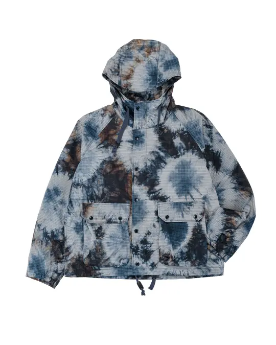 Engineered Garments Lt Parka Navy Nylon Tie Dye Print Ripstop