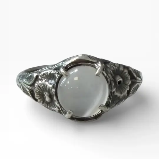 Moonstone Daisy Ring size 6 Art Nouveau Sterling Silver