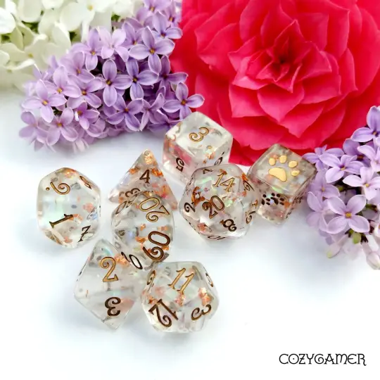 Arcanist's Magic Aura Dice Set – 8-Piece Clear Glitter Foil | Fennek & Finch