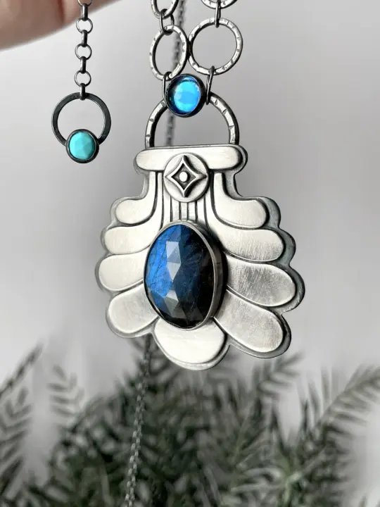 Statement Pendant with Labradorite and Antique Glass