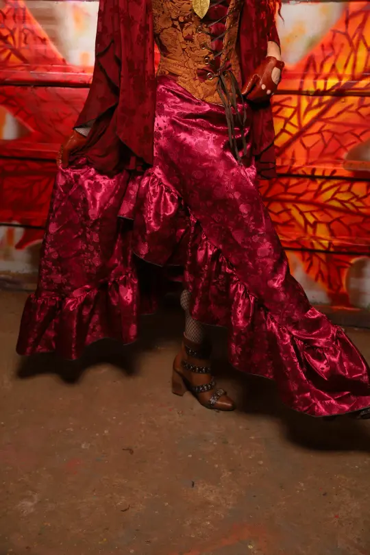 Arrow Skirt w/ruffle in Merlot Rose Satin - The Sensual Solstice Collection