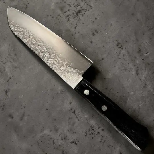 Takamura Chromax Tsuchime 170mm Santoku with Black Pakkawood Scales