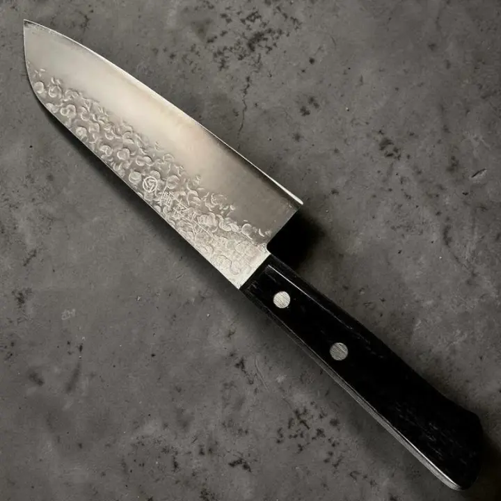 Takamura Chromax Tsuchime 170mm Santoku with Black Pakkawood Scales