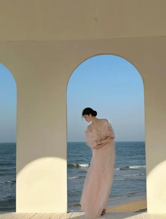 Light pink off‑the‑shoulder backless sexy long ball gown R7992