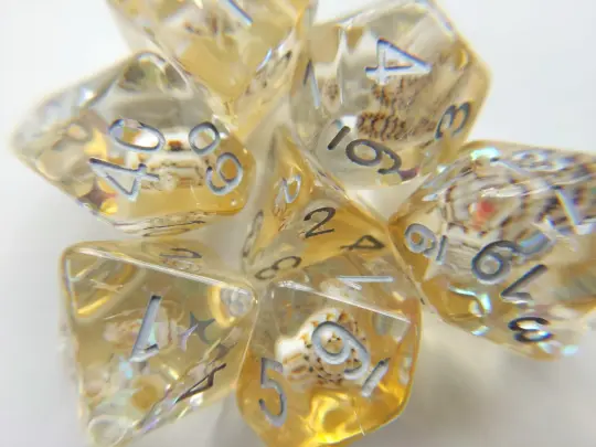 Gold Conch Dice Set – 7-Piece Real Seashells Golden Ocean DnD Dice
